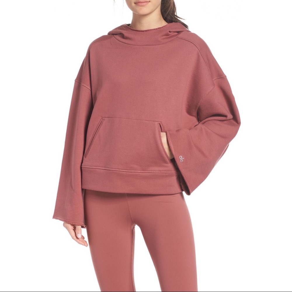 ALO Yoga Low Key Wide Sleeve Hoodie Rosewood - Picture 1 of 7